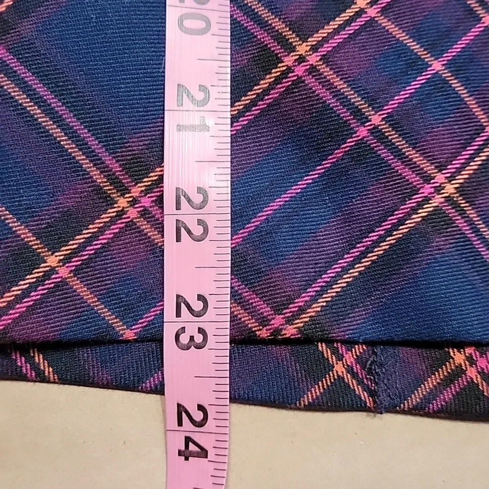 Trina Turk Size 12 Crissy Tartan Plaid Pencil Skirt Navy Blue, Pink & Orange